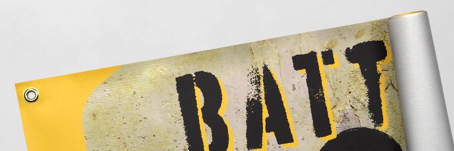 Banner Printing Main Image » Poster Ninja Hero image of a custom printed banner with grommets