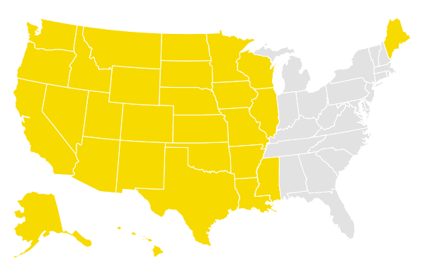 map of USA showing poster ninja 1-day ground transit states