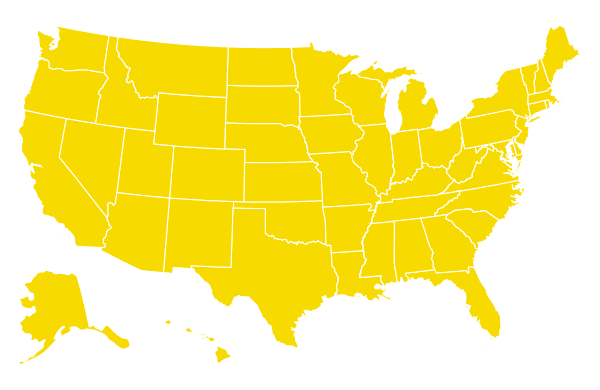 map of USA in yellow